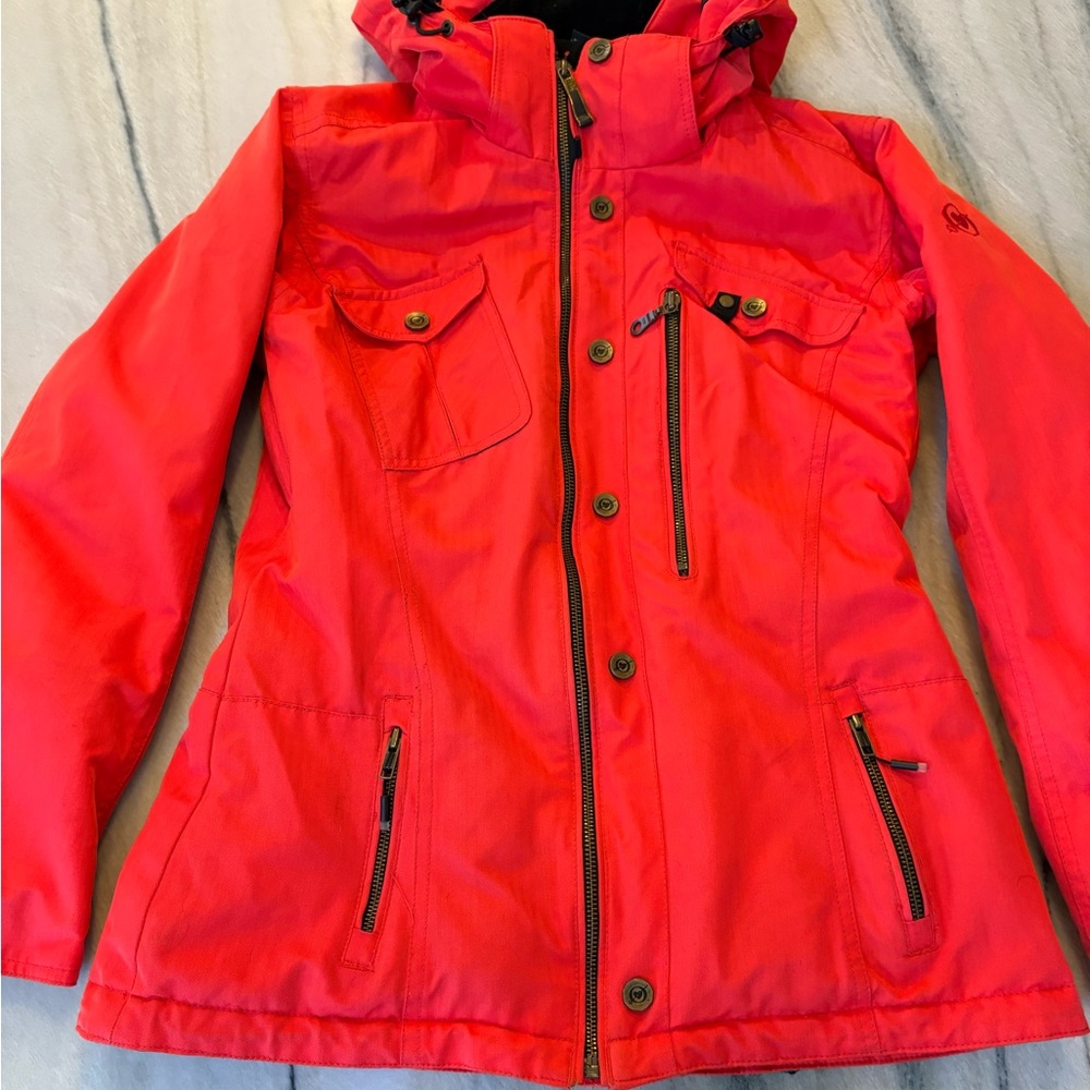 Vibrant Red Obermeyer Ski Jacket with Multiple Pockets